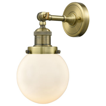 1-Light Beacon 6" Sconce, Antique Brass, Glass: Matte White Cased