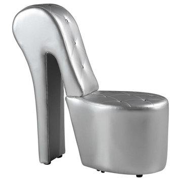 Best Master High Heel Faux Leather Crystal Studs Shoe Chair in Silver