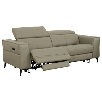 Mandy Modern Light Gray Leather Loveseat With Electric Recliners