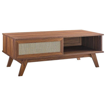 Modway Soma Natural Rattan and MDF Wood Coffee Table in Walnut