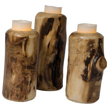 Set of 3 Rustic Aspen Log Candle Holders