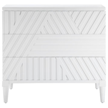 Luxe Modern Geometric White Accent Chest Graphic Mid Century Lines Carved