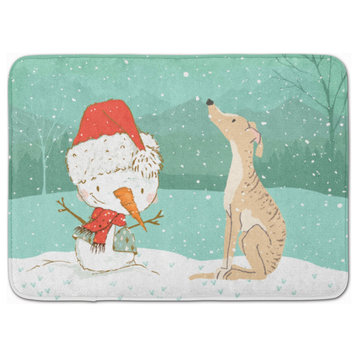 Brindle Grayhound Snowman Christmas Machine Washable Memory Foam Mat