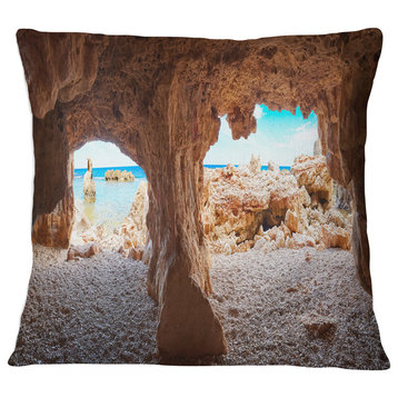 Denia Las rotas Beach Caves Landscape Printed Throw Pillow, 18"x18"