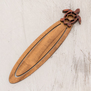Novica Handmade Sophisticated Sea Turtle Teak Wood Bookmark