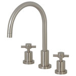 Kingston Brass - Kingston Brass Widespread Kitchen Faucet, Brushed Nickel - The Concord look features state-of-the-art glamour with its line of lavatory and kitchen faucets. This double handle widespread kitchen faucet features a long C-spout and cylindrical designs adopted from the Concord collection. The faucet is constructed in high quality brass for that shiny reflective appearance. A ten year limited warranty is provided to the original consumer as well.