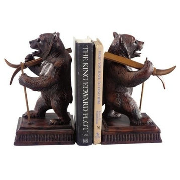 Bookends Bookend MOUNTAIN Lodge Skiing Bear Chocolate Brown Resin