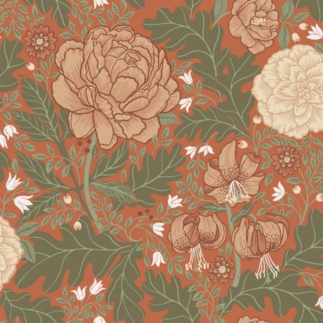 Camille Red Peony & Lily Wallpaper, Swatch