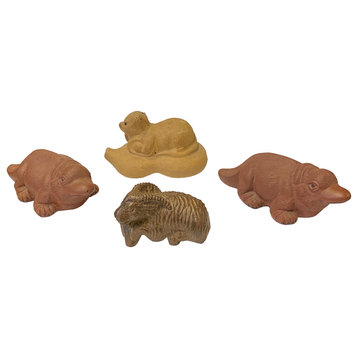 Set of 4 Small Ceramic Wood Animal Figure Display Art Hws2340