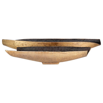 Ambrosia Modern Elongated Decorative Bowls, 2-Piece Set, Black/Gold