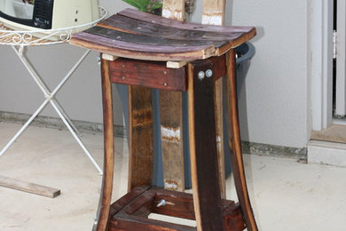 High Back Bar Stool Up Cycled made from Red Wine Barrels Wood