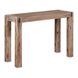 Alaterre Furniture - Woodstock Acacia Wood, Metal Inset Media Console Table, Brushed Driftwood - Console Tables