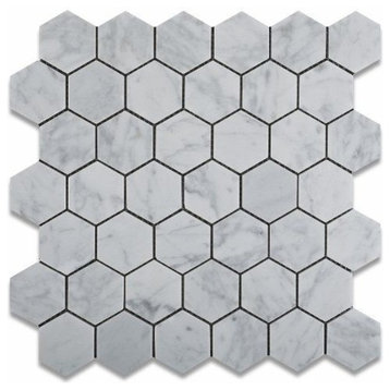 12"x12" Carrara White Hexagon Polished Mosaic, Single Listing