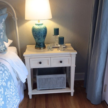 Serene blue, gold and silver master bedroom