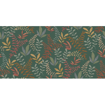 Minimalist Leaves Textured Double Roll Wallpaper, Forest Green, Double Roll