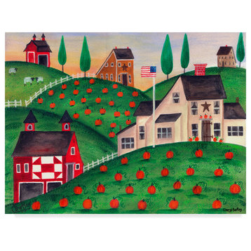 Cheryl Bartley 'Pumpkin Red Barn Folk Art' Canvas Art, 24"x18"