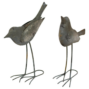Rustic Gray Metal Tabletop Song Birds Statues, 2-Piece Set