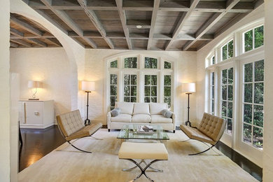 Sunroom - mid-sized transitional dark wood floor sunroom idea in Boston with a standard ceiling