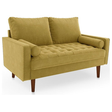 Pemberly Row Contemporary 58" Upholstered Velvet Loveseat in Gold