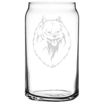 Japanese Spitz Dog Themed Etched All Purpose 16oz. Libbey Can Glass