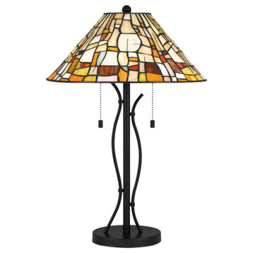 Luxury Cottagecore Tiffany Table Lamp, Matte Black, UQL7001