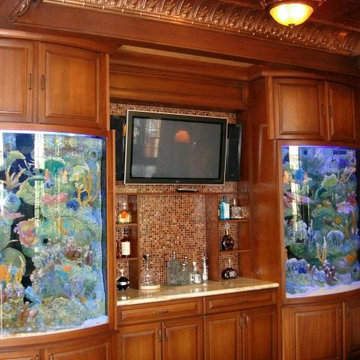Media Centers, Fish Aquariums and Coffered Ceiling Beams