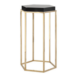 Worlds Away Black Lacquer/Brass Elsa Table - Dining Tables