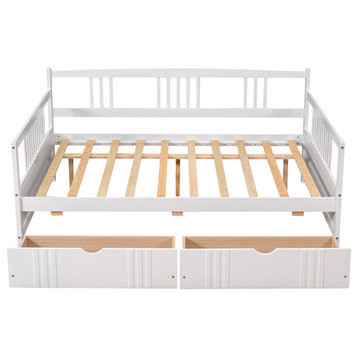 Gewnee Wood Full Size Daybed with Two Drawers in White