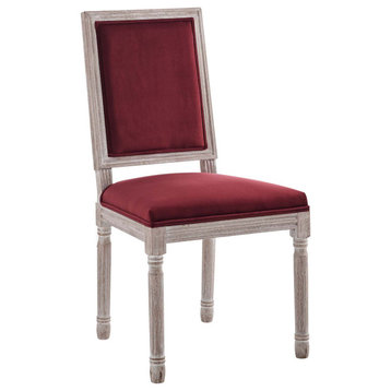 Court French Vintage Performance Velvet Dining Side Chair, Natural/Maroon