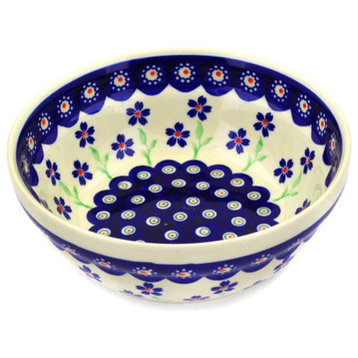 Polish Pottery 7" Stoneware Bowl Hand-Decorated Design