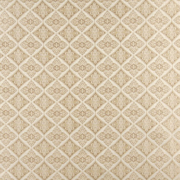 Ivory Embroidered Diamond Brocade Upholstery Fabric By The Yard