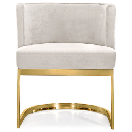 The Fay Dining Chair, Velvet, Cream, Gold Base