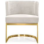 Meridian Furniture - Gianna Velvet Dining Chair, Cream, Gold Base - Lend your dining area a touch of retro charm with the Gianna Cream Velvet Dining Chair from Meridian Furniture. The back of the chair has a barrel design that cradles you in comfort while you enjoy a meal with friends, and the chair is thickly padded and upholstered in plush cream velvet for a luxe feel. The base is made from stainless steel with a gold finish for a finish that's stunningly beautiful.