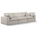 Meridian Furniture - Comfy Upholstered Modular Sofa, Beige, 3-Piece: 1 Armless Chair, 2 Corner Chair, Linen Textured Fabric - Give your space a whole new look with this beige Comfy linen textured fabric sofa. This handsome sofa fits nicely with other items in the Comfy collection and is a versatile seating option designed for adaptability, comfort and style. Wrapped in rich beige durable linen textured fabric upholstery, this sofa offers a plush embrace of overstuffed down feather cushions, carefully crafted to deliver the highest level of comfort. The perfect seat for creating an oasis for relaxation, this sofa has thick foam surrounding its frame for added support and coziness.