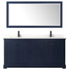 Avery 72" Dark Blue Double Vanity, White Quartz Top (1-Hole), Black Trim,70" Mrr