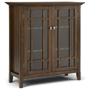 Rustic Storage Cabinet, Pine Wood Frame With 2 Glass Doors, Natural Aged Brown