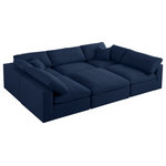 Meridian Furniture - Serene Linen Textured Fabric Deluxe Comfort 6-Piece U-Shaped Sectional, Navy - There's lots to love about the Serene linen textured deluxe cloud-like comfort modular collection, and this six-piece set is not an exception. The soft navy linen textured fabric is cozy and sleek to the touch while the overstuffed down/feather cushions provide gentle support so you can relax and unwind like a VIP. Customize your seating with this modular set by adding the pieces you like most. Latches under each piece make it easy to snap them into position for a look that's modern yet welcoming.
