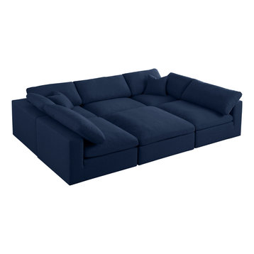 Serene Cloud-Like Comfort Modular Sectional, Navy, 5-Seater and 1 Ottoman