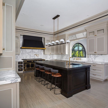 Statement Kitchen with Calacatta Marble and La Cornue Range