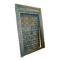 Mogulinterior - Consigned Antique 18c Indian Handcarved Antique Door With Frame Solid Teak Wood - Decorative Objects and Figurines
