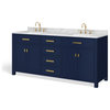 The Savoy Bathroom Vanity, Monarch Blue, 72", Double, With Mirror and Faucets, Freestanding