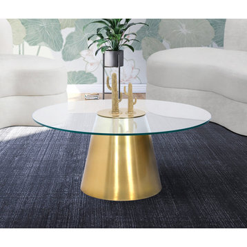 Glassimo Glass Top Coffee Table, Brushed Gold Finish