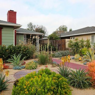 Kleiner, Halbschattiger Eklektischer Garten im Sommer mit Gartenweg in Los Angeles