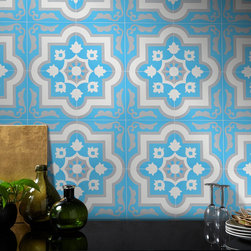 Moroccan Mosaic & Tile House - 8"x8" Taza Handmade Cement Tile, Blue/White/Gray, Set of 12 - Wall And Floor Tile