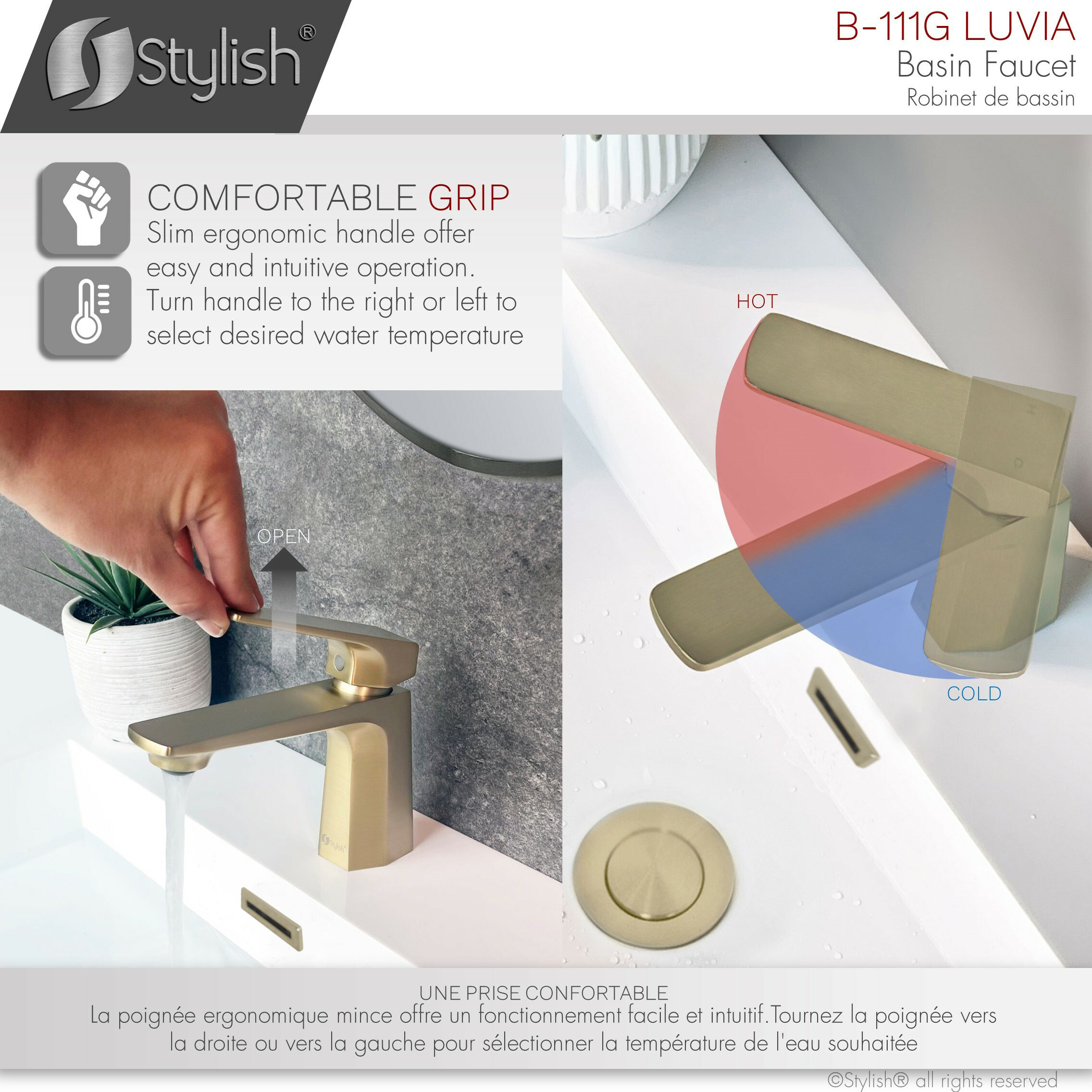STYLISH Single Handle Brushed Gold Vessel Bathroom Faucet with Pop Up Drain