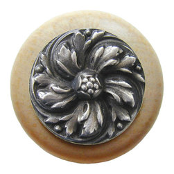 Inviting Home Inc. - Chrysanthemum Natural Wood Knob, Unfinished With Antique-Style Pewter - Cabinet And Drawer Knobs