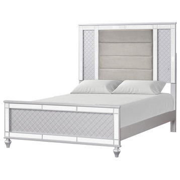 Livorno Silver Champagne Wood Frame King Bed With LED Headboard
