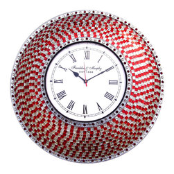 Red and Silver Mosaic Wall Clock - Silent Motion Clock - Wall Clocks