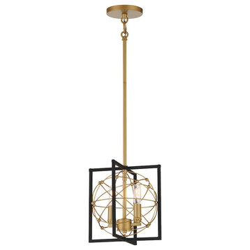 Titans Trace 2-Light Pendant Light, Sand Coal With Painted Honey Gold