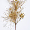 Glitter Pine and Ball Pk Pick, Gold, 14"